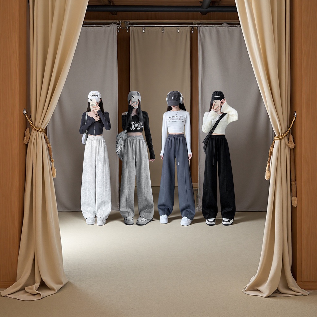 American curved wide-leg pants for women 2025 new style high-waisted loose straight-leg sporty casual banana-shaped sweatpants Casual long pants details Picture