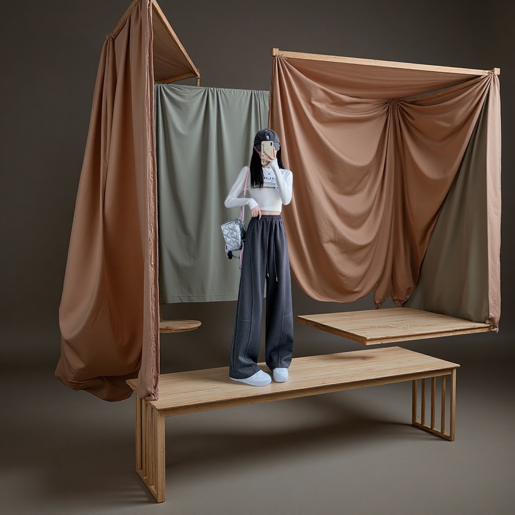 American curved wide-leg pants for women 2025 new style high-waisted loose straight-leg sporty casual banana-shaped sweatpants Casual long pants Application Scenario