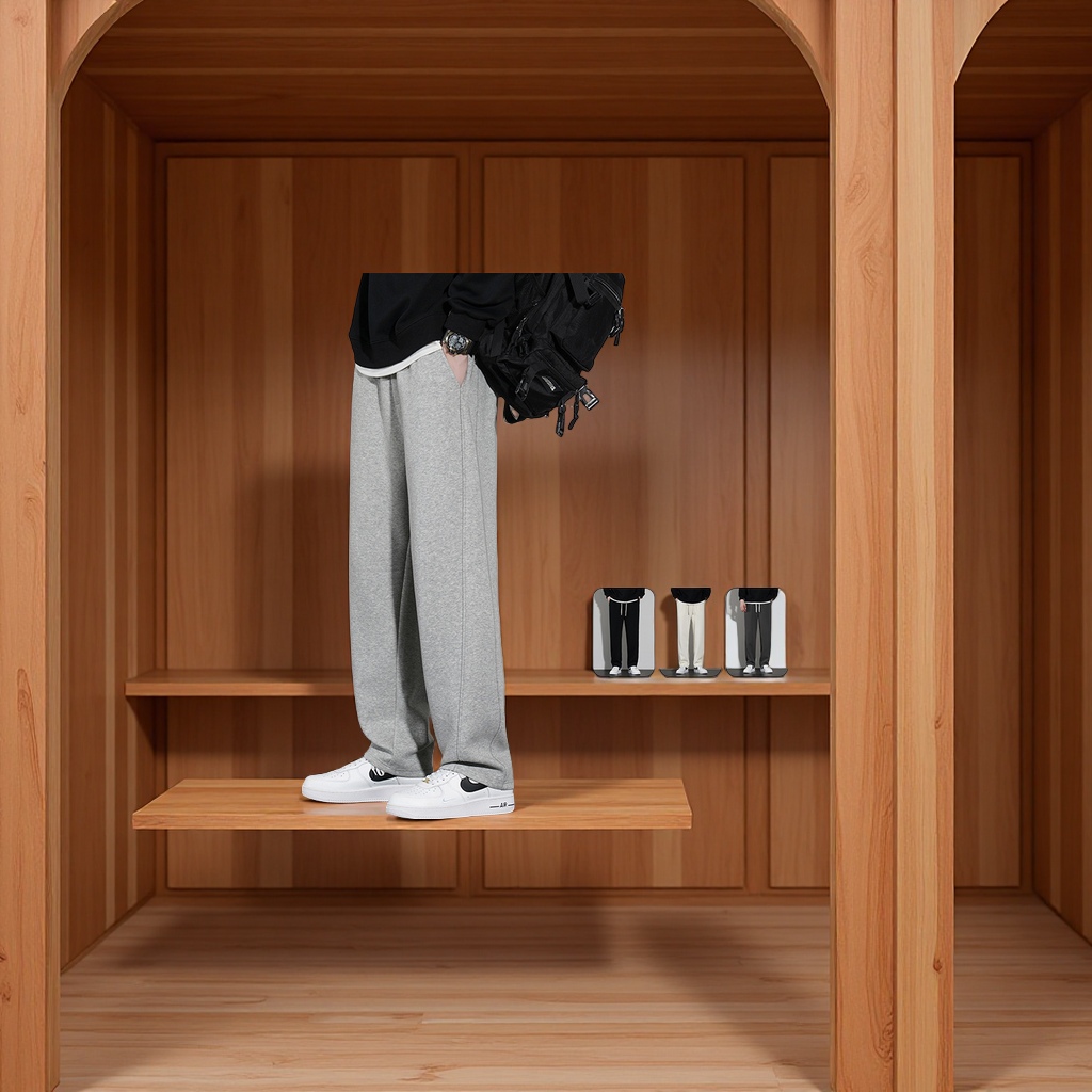 男士秋冬休闲裤宽松垂感运动直筒宽腿长裤男式百搭卫裤男款长裤