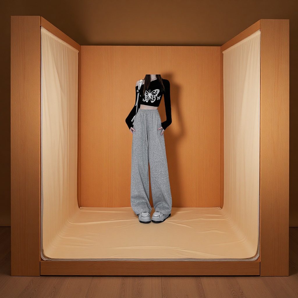 American curved wide-leg pants for women 2025 new style high-waisted loose straight-leg sporty casual banana-shaped sweatpants Casual pants Specification image