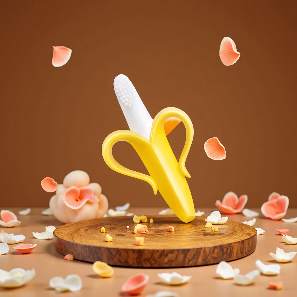 热销香蕉婴儿硅胶牙胶带吸盘咬胶磨牙棒食品级咬咬乐磨牙器详情图2