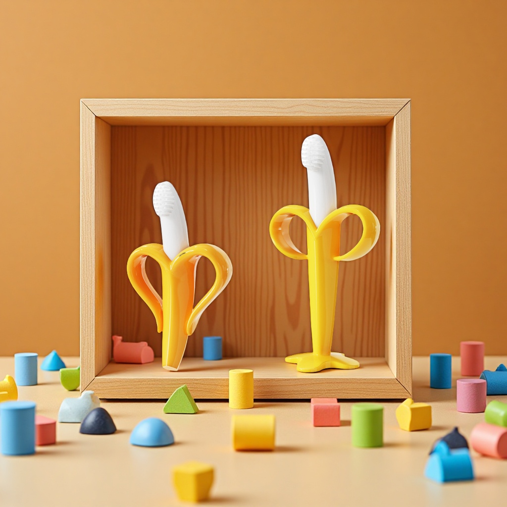 热销香蕉婴儿硅胶牙胶带吸盘咬胶磨牙棒食品级咬咬乐磨牙器详情图5