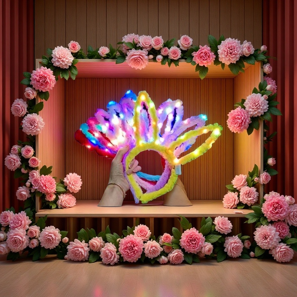 夜市网红同款双层蝴蝶结珍珠发夹带灯发光拍照女款唯美发饰