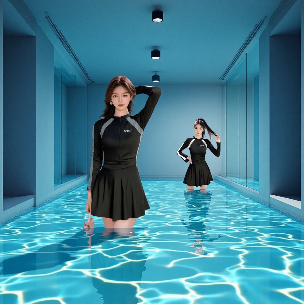 爆款泳衣女高级感长袖连体游泳衣2025新款加大码胖mm保守运动款-107033