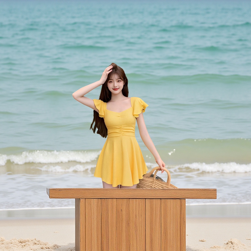 新款连体泳衣女高级感简约纯色裙式修身遮肚显瘦度假泳装时尚遮阳防晒