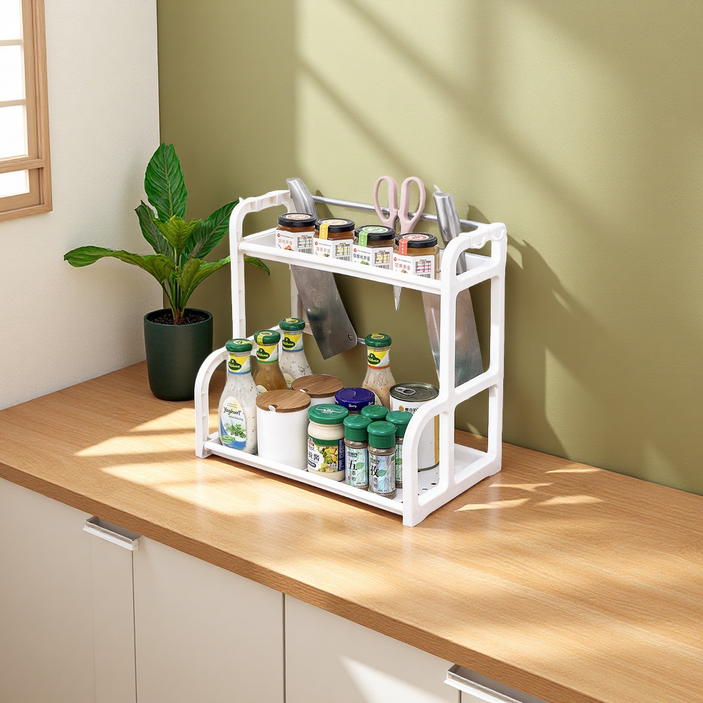 新款塑料双层厨房置物架家用储物收纳调味料整理架子批发厨房用品