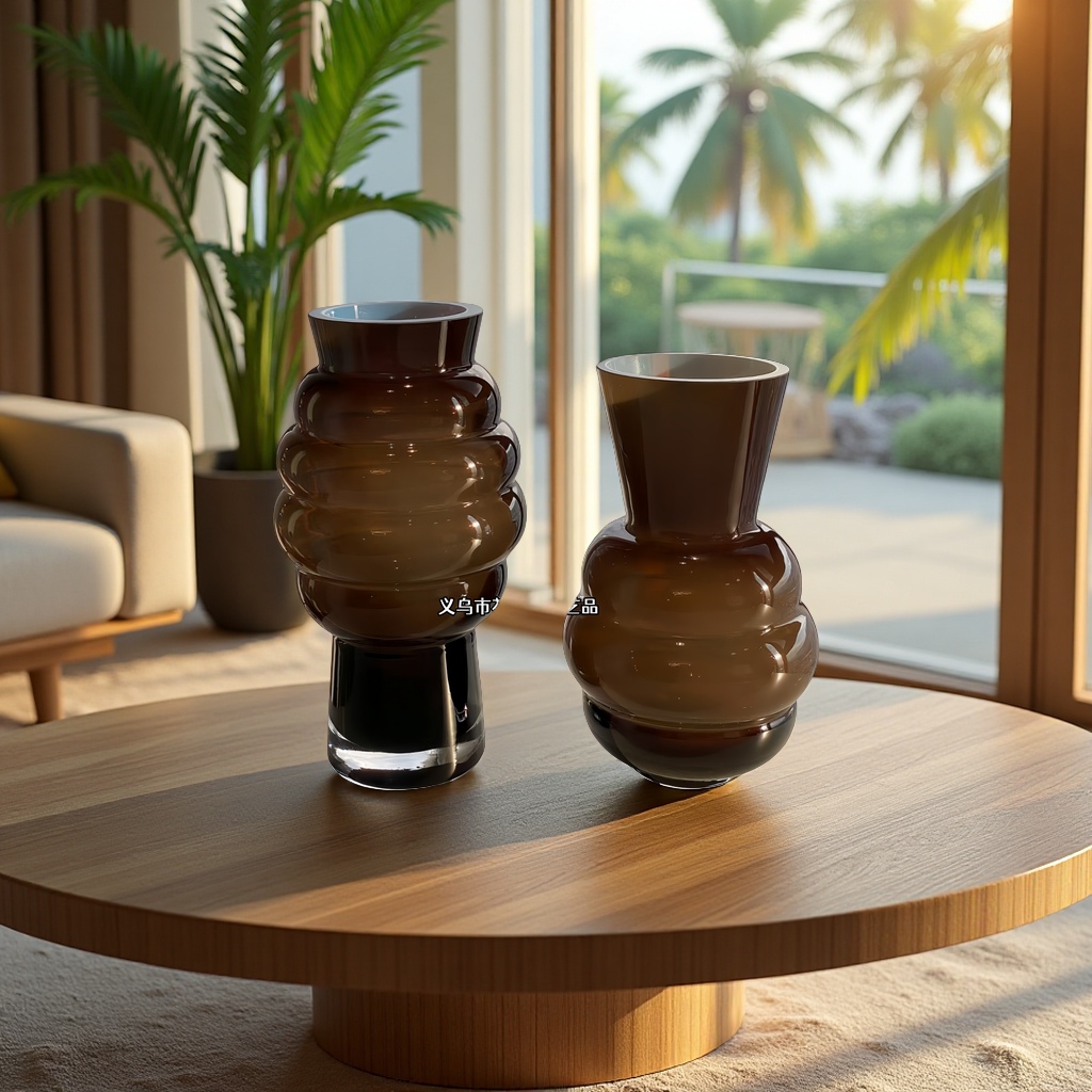 HJM法式复古创意螺纹玻璃花瓶家居客厅酒店餐厅插花装饰品摆件细节图