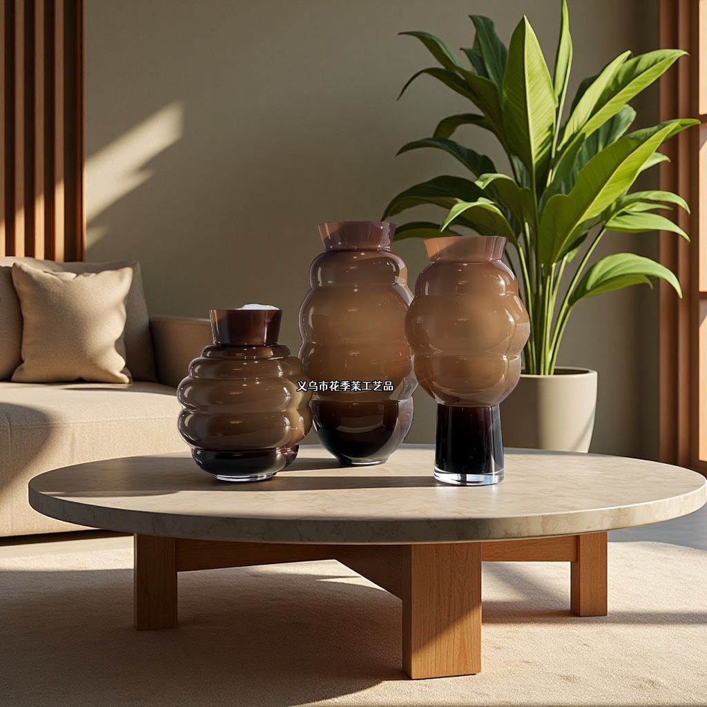 HJM法式复古创意螺纹玻璃花瓶家居客厅酒店餐厅插花装饰品摆件产品图