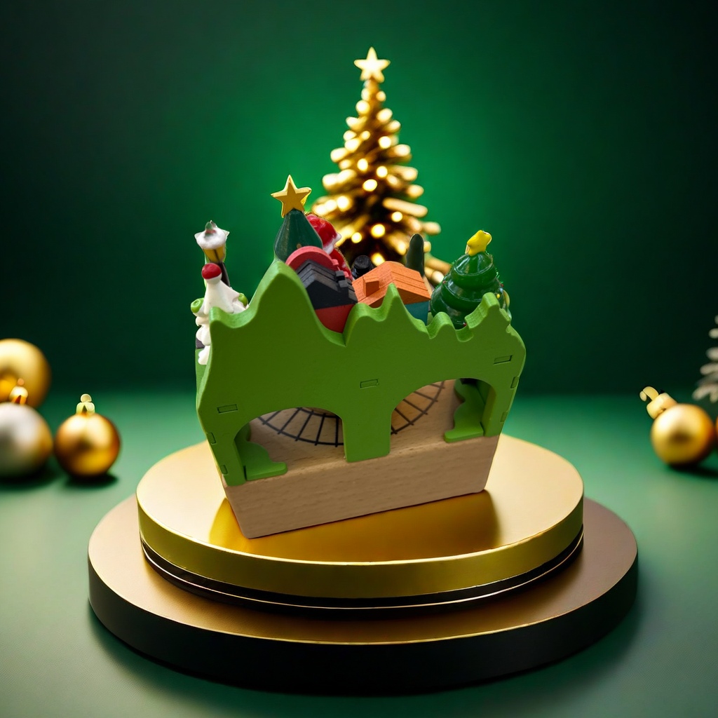 Christmas music box, handcrafted wooden rotating music box, Christmas gift, festival decoration, Christmas tree music box, gift item details Picture