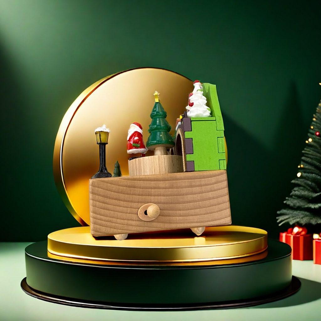 Christmas music box, handcrafted wooden rotating music box, Christmas gift, festival decoration, Christmas tree music box, gift item Specification image