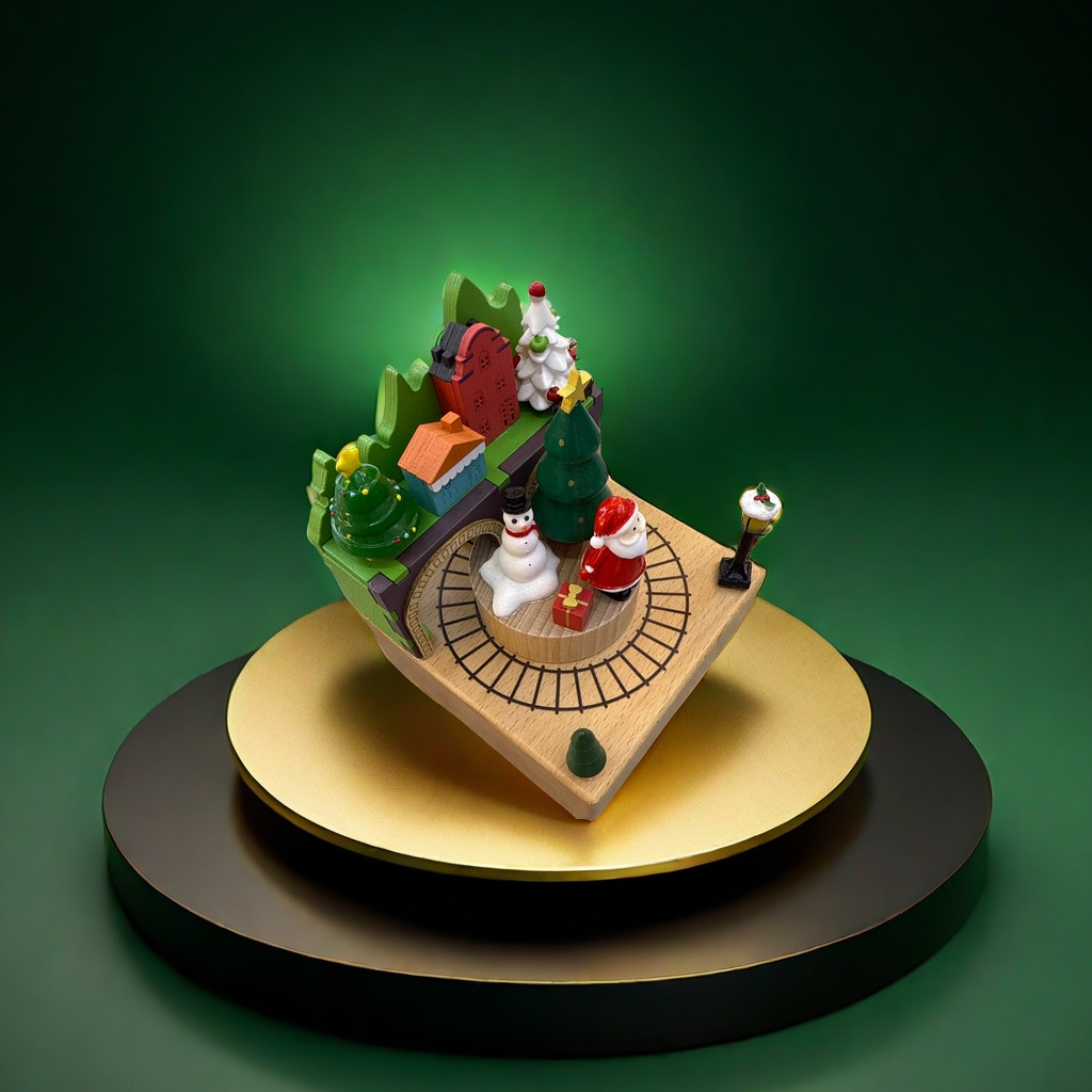Christmas music box, handcrafted wooden rotating music box, Christmas gift, festival decoration, Christmas tree music box, gift item Application Scenario