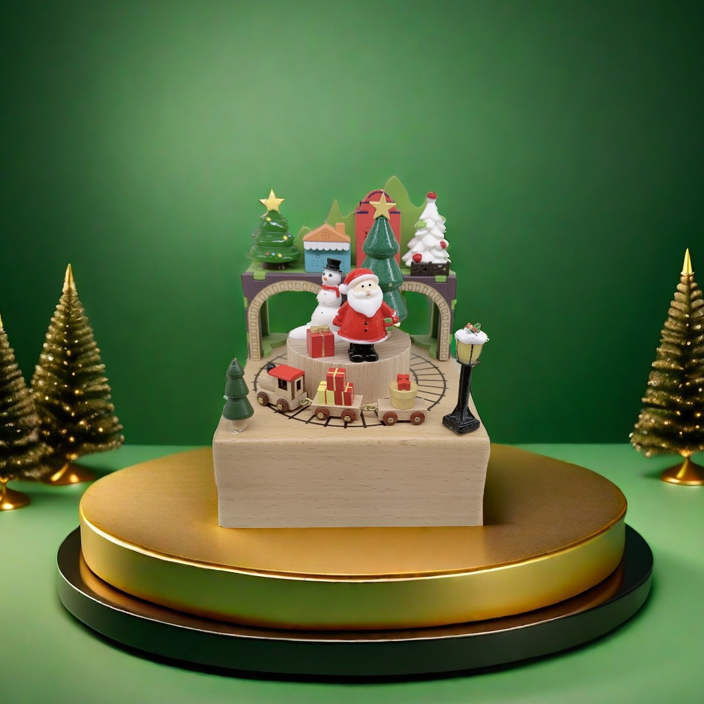 圣诞音乐盒手工木质旋转音乐盒圣诞节礼物节日装饰圣诞树音乐盒礼品赠品