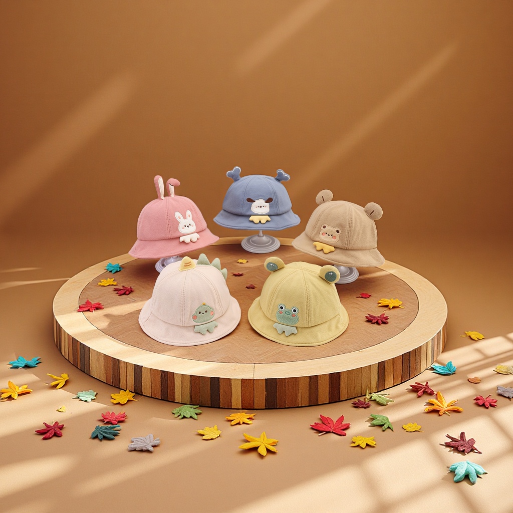 Children's fisherman hats, cute little animals, boys' and girls' Korean-style warm outdoor windproof baby hats, fashionable basin hats Item Picture