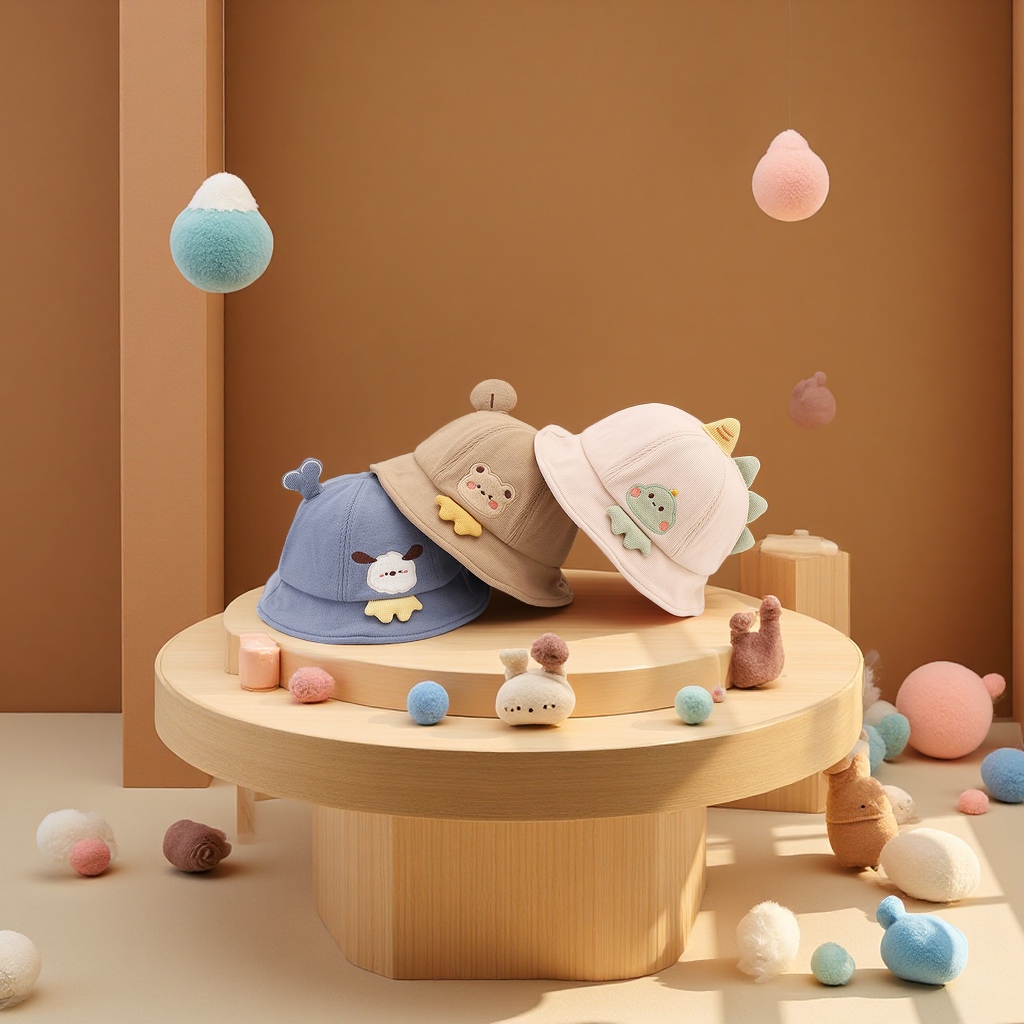 Children's fisherman hats, cute little animals, boys' and girls' Korean-style warm outdoor windproof baby hats, fashionable basin hats details Picture
