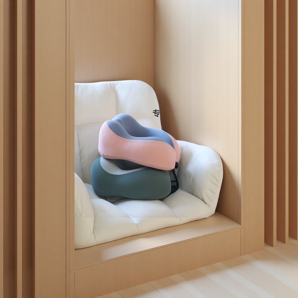 Neck pillow folded into small size inside backpack pocket