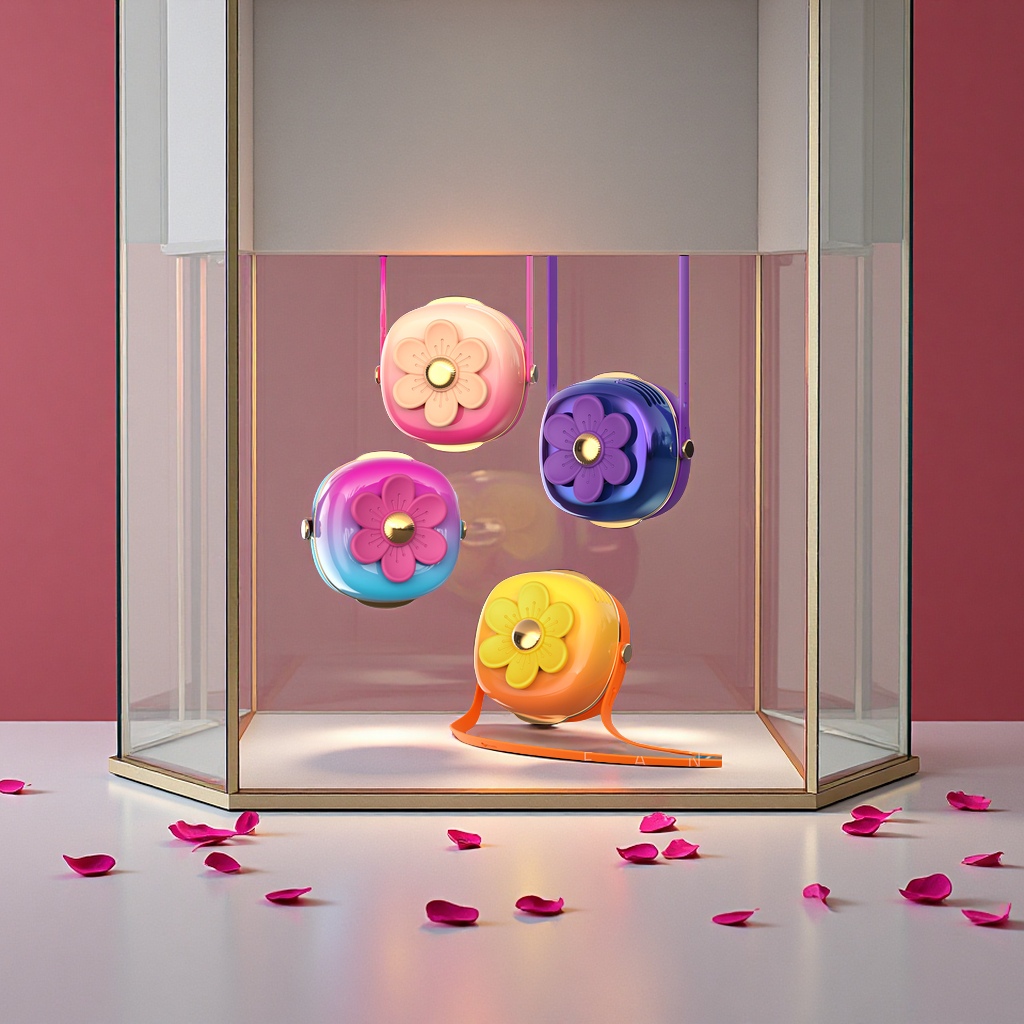 旋转花朵挂脖风扇ins少女心便携手持迷你USB充电风扇夏季清凉礼物