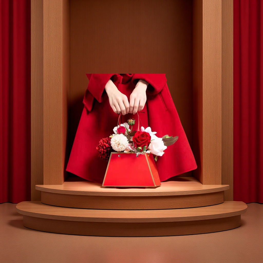 女神范手提礼品盒七夕鲜花礼盒梯形包装简约伴手礼现货批发鲜花包装盒