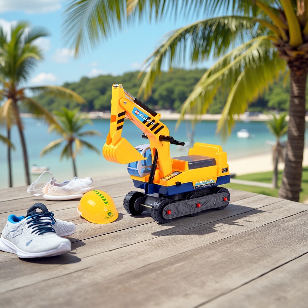 挖掘机婴幼儿挖掘机工程车带安全帽手动履带式滑行仿真男孩