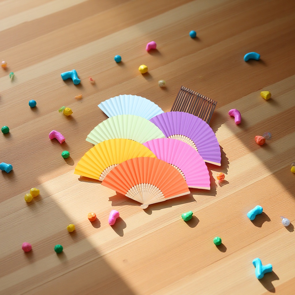 7-inch blank folding fan, children's painting and coloring paper fan, creative DIY handicraft material for kindergarten, white and colored fan