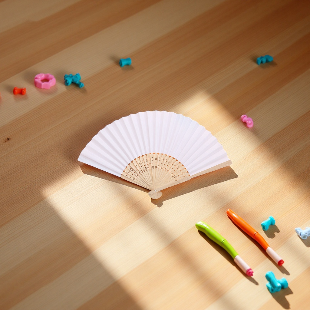 7-inch blank folding fan, children's painting and coloring paper fan, creative DIY handicraft material for kindergarten, white and colored fan details Picture