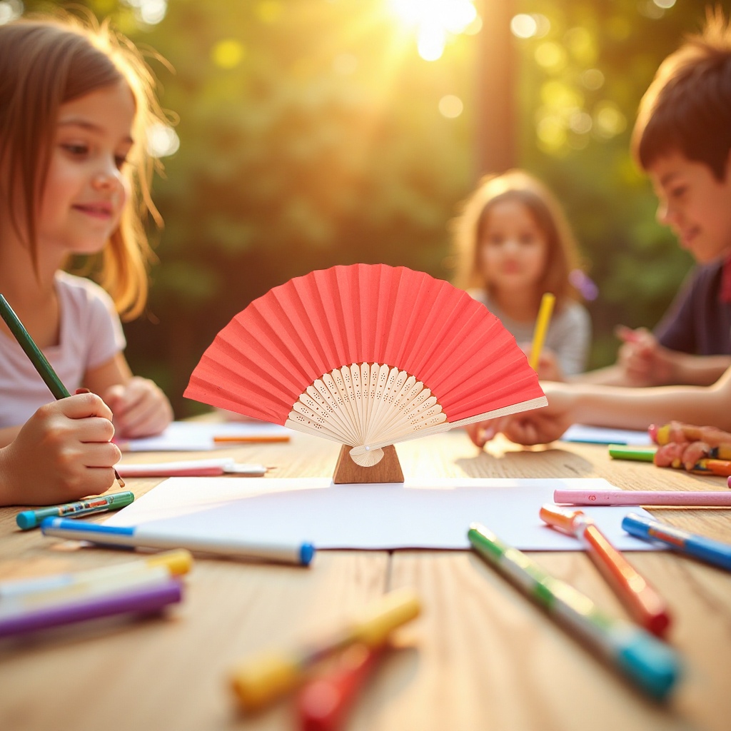 7-inch blank folding fan, children's painting and coloring paper fan, creative DIY handicraft material for kindergarten, white and colored fan Specification image