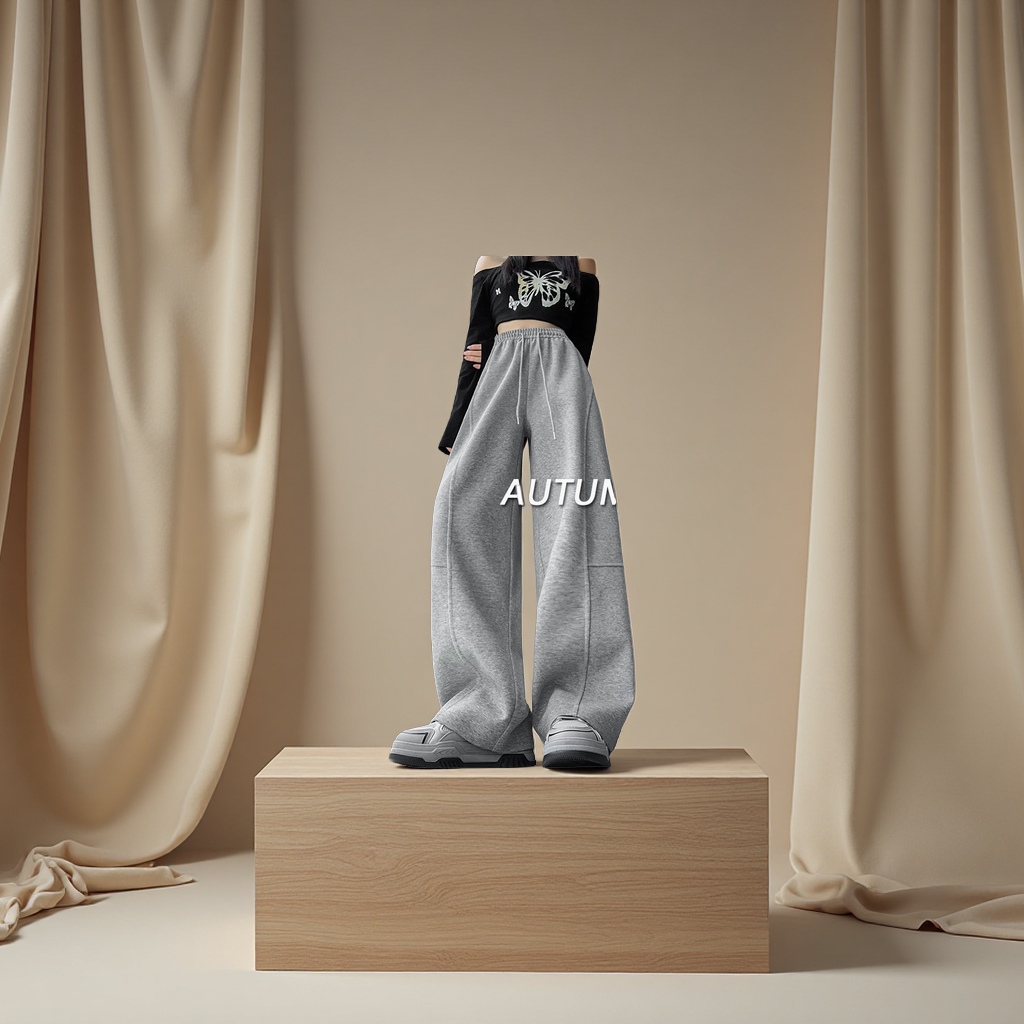 美式弯刀阔腿裤女春秋2025新款高腰宽松直筒运动休闲香蕉卫裤女装