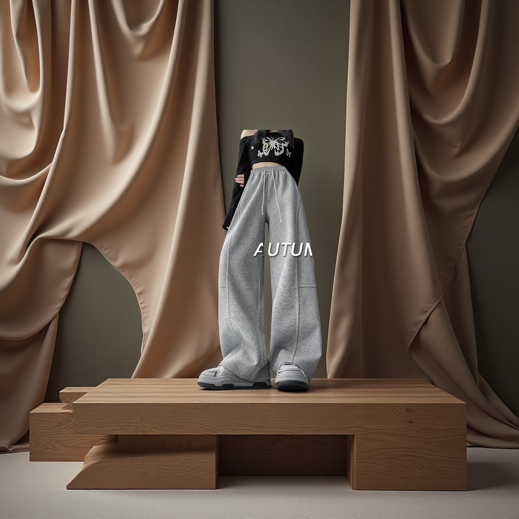 美式弯刀阔腿裤女春秋2025新款高腰宽松直筒运动休闲香蕉卫裤休闲裤