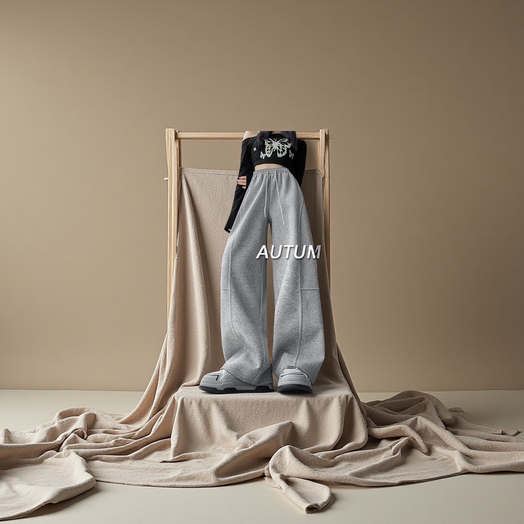 美式弯刀阔腿裤女春秋2025新款高腰宽松直筒运动休闲香蕉卫裤