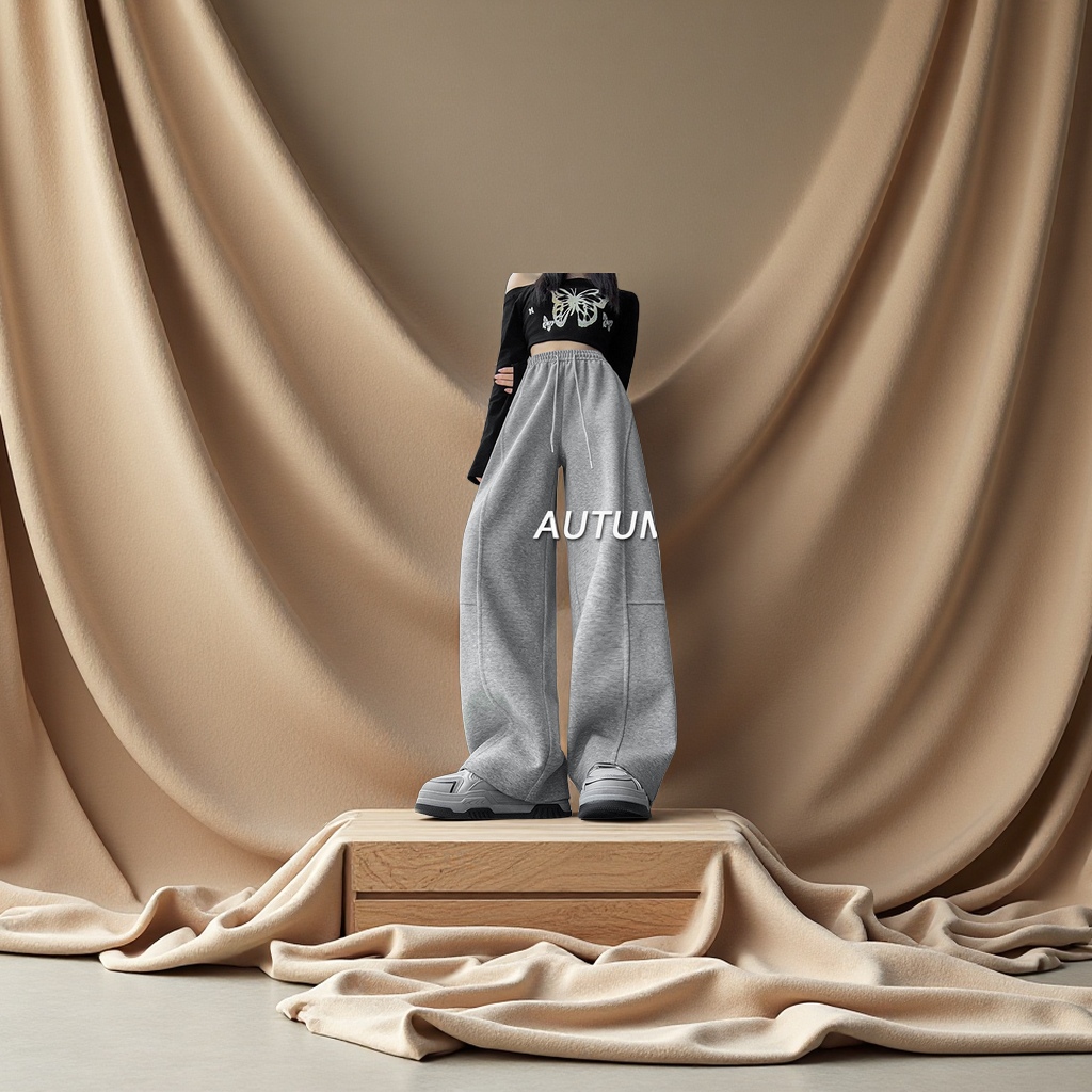 美式弯刀阔腿裤女春秋2025新款高腰宽松直筒运动休闲香蕉卫裤女装