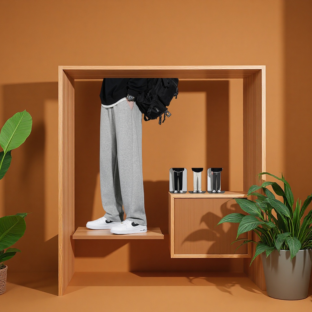 男士秋冬休闲裤宽松垂感阔腿运动直筒长裤百搭男款卫裤男式宽松裤子图