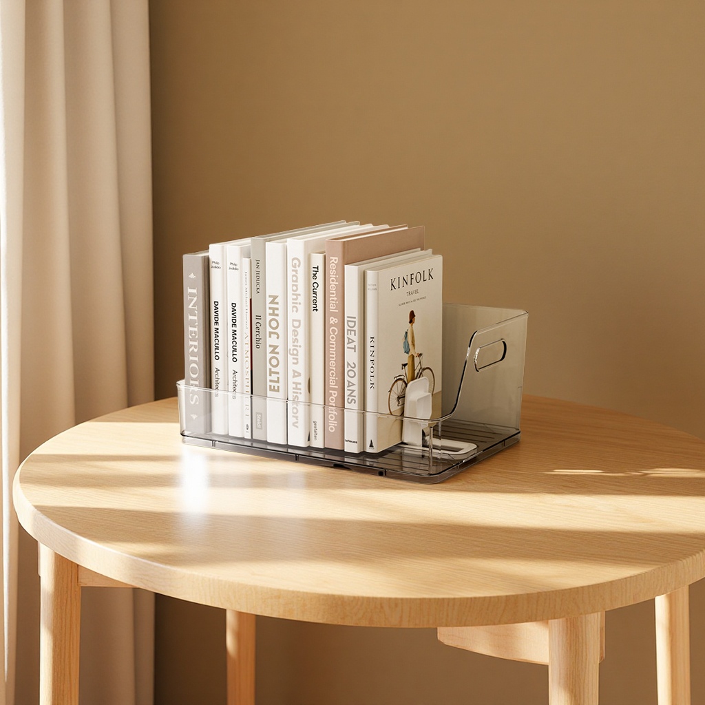 桌面书立架可伸缩书本收纳盒学生书桌置物神器透明书立收纳架