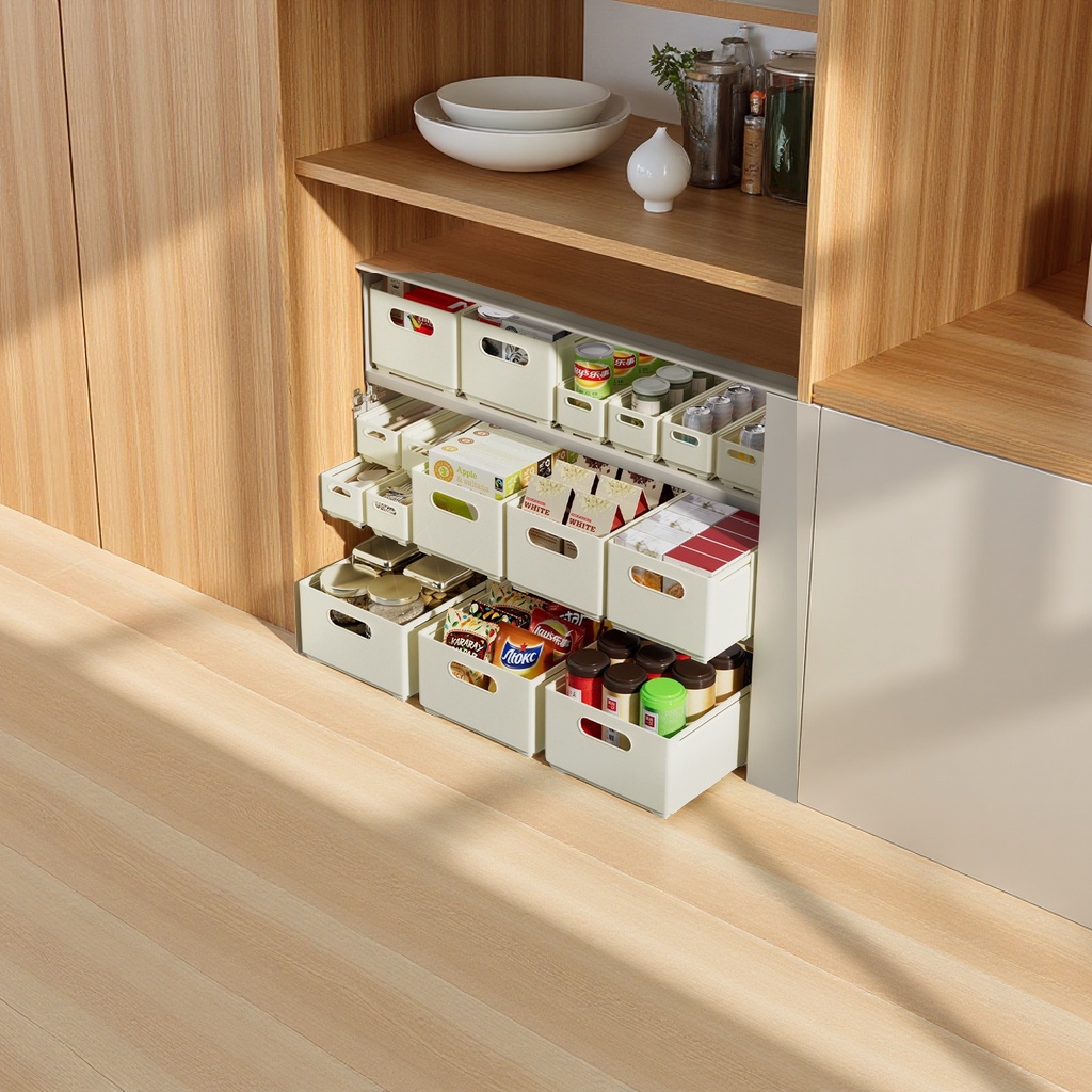 可伸缩橱柜收纳盒窄长抽屉式零食杂物厨房整理盒桌面储物盒多功能整理箱