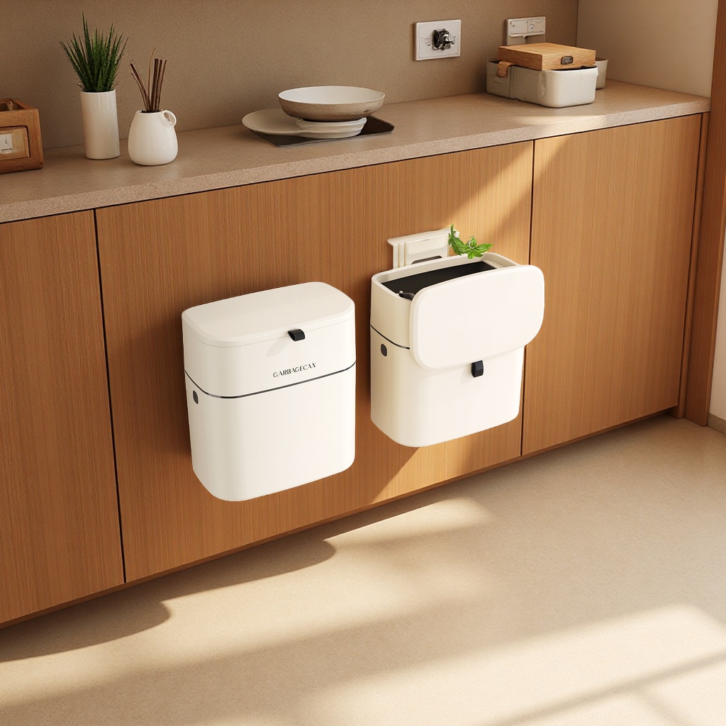 厨房浴室挂式垃圾桶家用无痕贴橱柜收纳篮带盖网红ins壁挂式垃圾箱