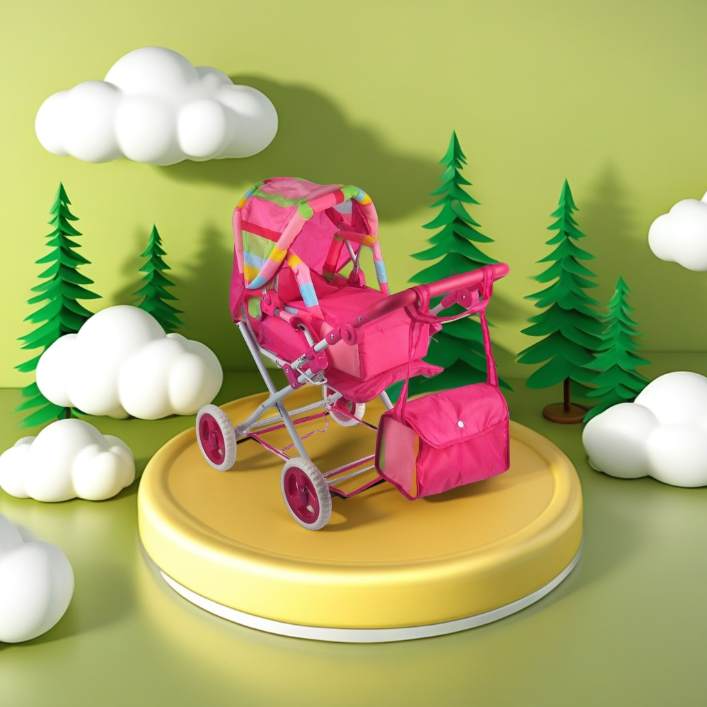 婴儿伞柄推车儿童玩具女孩过家家小推车带娃娃洋娃娃宝宝手推车适合0岁以上白底实物图