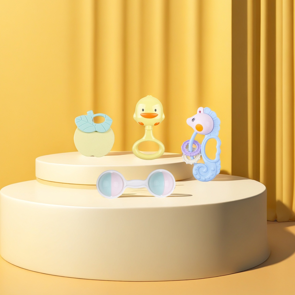 科巢手摇铃牙胶婴儿玩具0-6个月1岁宝宝早教益智可啃咬摇铃新生儿小月龄适用