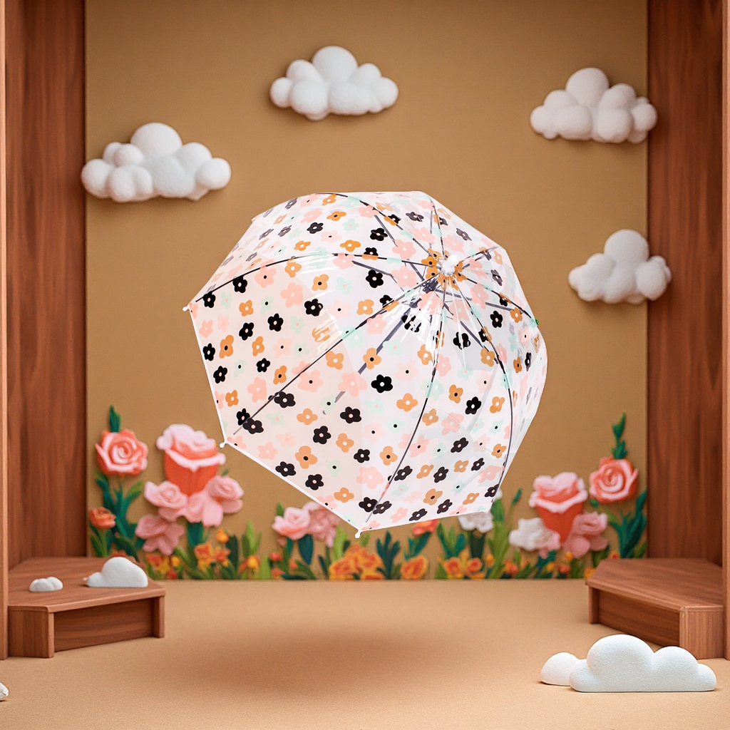 The new 24-year InS-style children's transparent umbrella with patterned bubble umbrella and cute arched 19-inch small flower umbrella is a children's rain gear Application Scenario