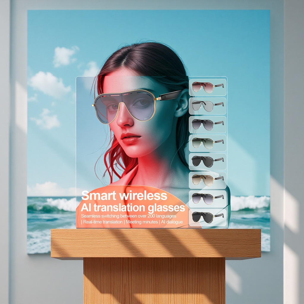 跨境AI翻译智能眼镜A17欧美大框防晒变色不锈钢蓝牙音频太阳眼镜智能配件