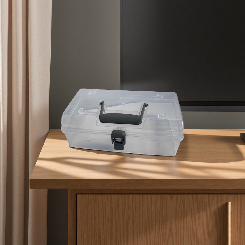 Desktop transparent square storage box, hand-held snack organization box with lid, dormitory storage box with buttons, multi-functional storage box Specification image