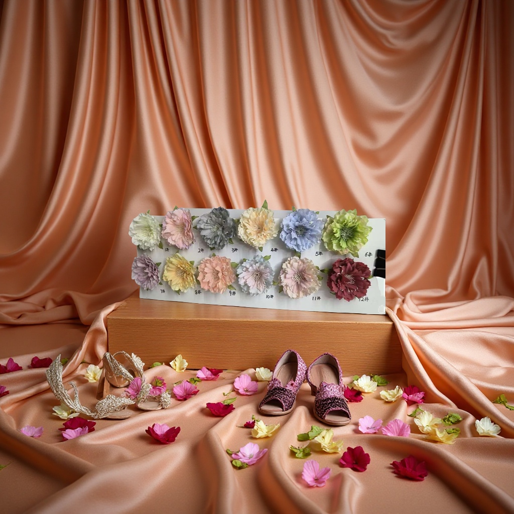 A variety of artificial flower options are available, including Raffia, knitted flowers, pu bouquets, head flowers, wedding flower arrangements, and home ornaments Specification image