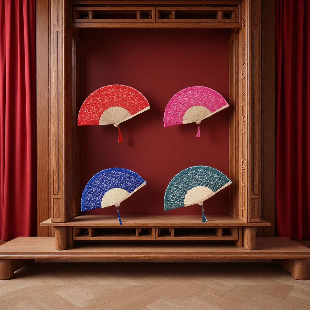 古风蕾丝折叠扇子舞蹈跳舞汉服西班牙木质优雅扇子装饰品