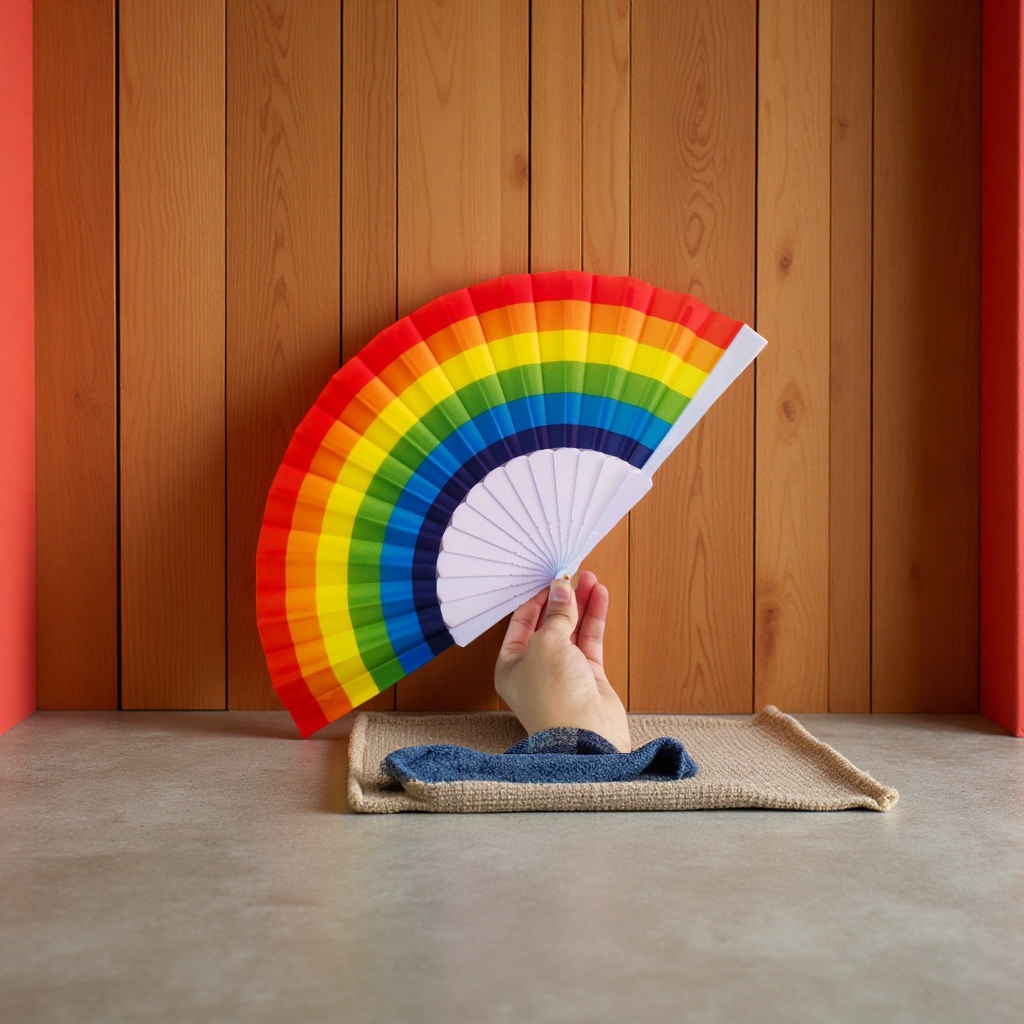 塑料彩虹扇跳舞折叠扇学校活动七彩工艺品道具扇子