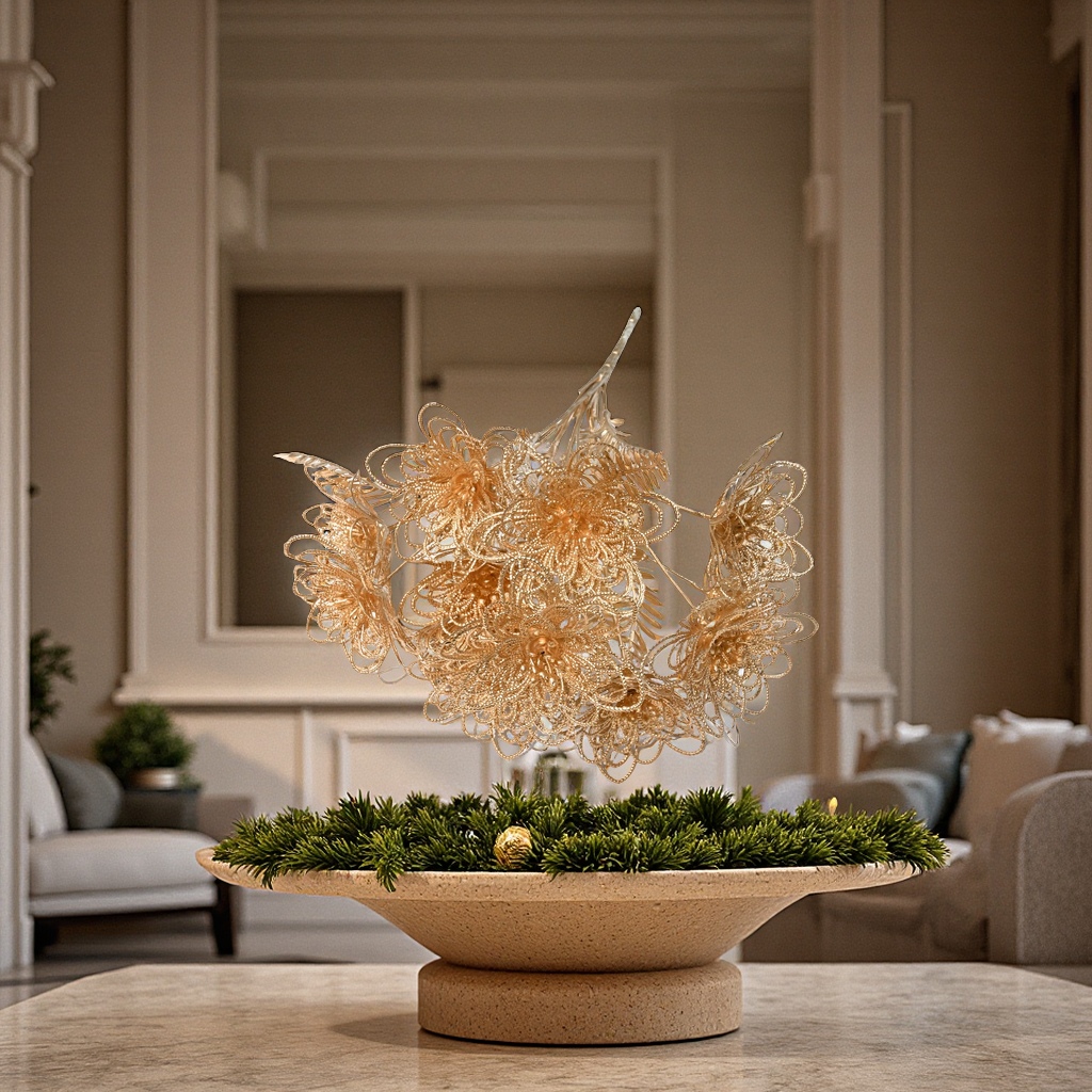 Golden artificial flower Christmas decorative flower accessories, New Year festival bucket decorative items, creative ornaments, artificial flowers, knitted flowers, handcrafted flowers, gift flowers Specification image