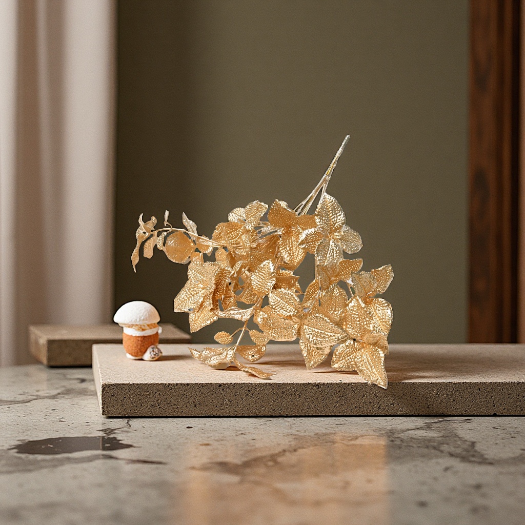 Golden artificial flower Christmas decorative flower accessories, New Year festival bucket decorative items, creative ornaments, artificial flowers, knitted flowers, handcrafted flowers, gift flowers Item Picture