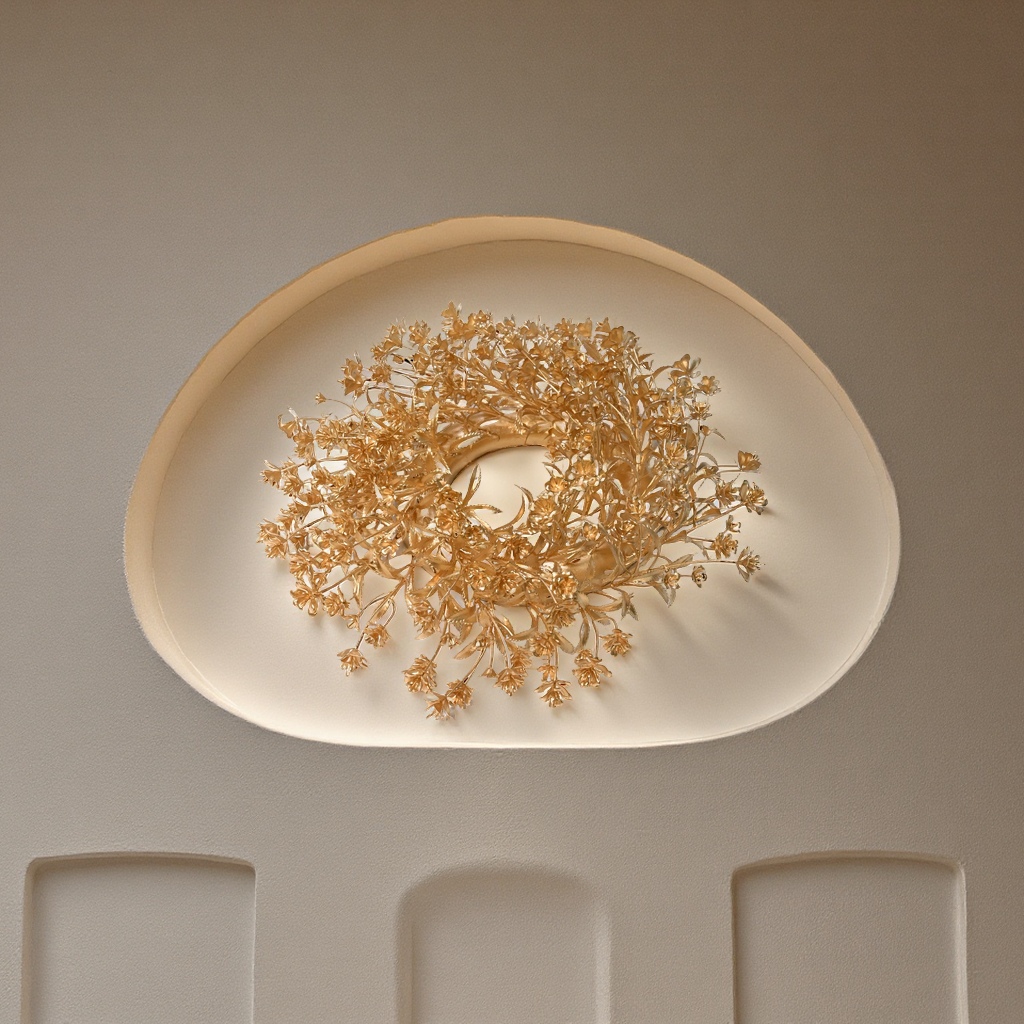 Handcrafted golden artificial flower leaf Christmas wreath decoration, golden butterfly peacock leaf artificial flower accessories, gift decorations, artificial flower Christmas decoration accessories, handcrafted flowers, home ornaments, home decoration, fortune leaf gift accessories Application Scenario