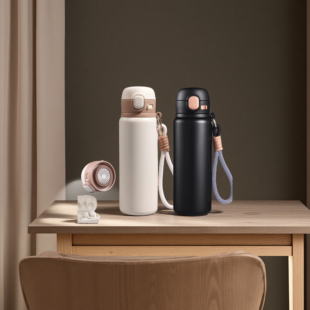 简约按压式弹跳直饮杯316不锈钢保温女学生便携高颜值水杯