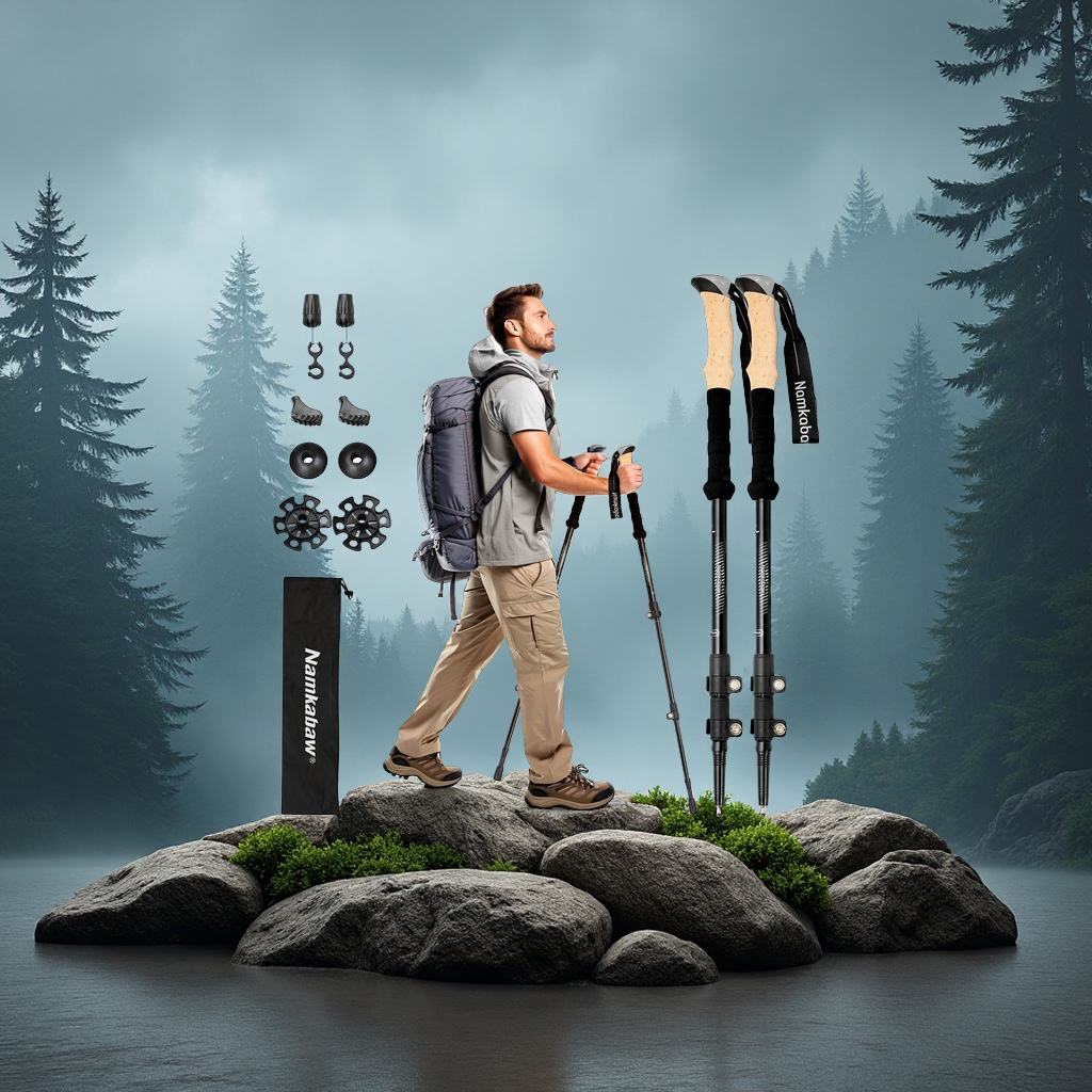 跨境热销户外铝合金登山滑雪杖三节伸缩手杖套装轻便耐用登山装备