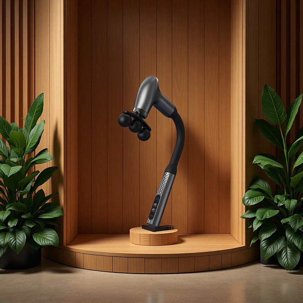 Cross-border L-shaped hook fascia gun, electric massager, muscle relaxer, fitness extended back rub, silent LCD with multiple Settings Item Picture