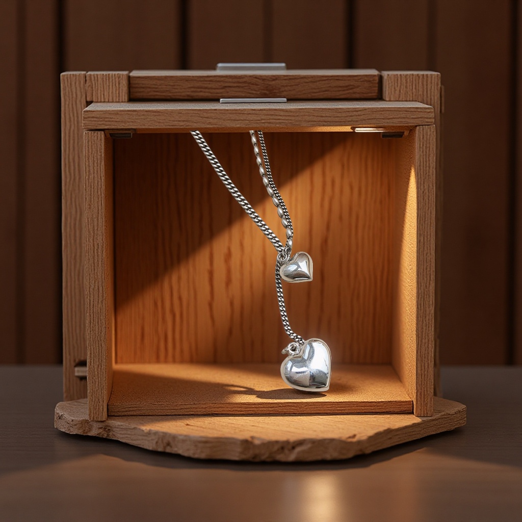 Dongdaemun s925 sterling silver heart-shaped necklace for women, light luxury, retro and simple collarbone chain, elegant and fashionable jewelry details Picture