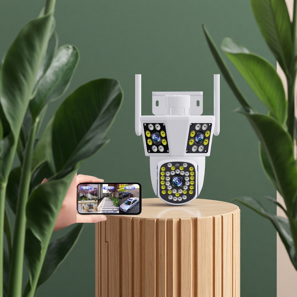 Three-lens, three-screen ultra-wide-angle splicing gun and ball linkage wireless monitoring outdoor waterproof ball camera high-definition camera details Picture