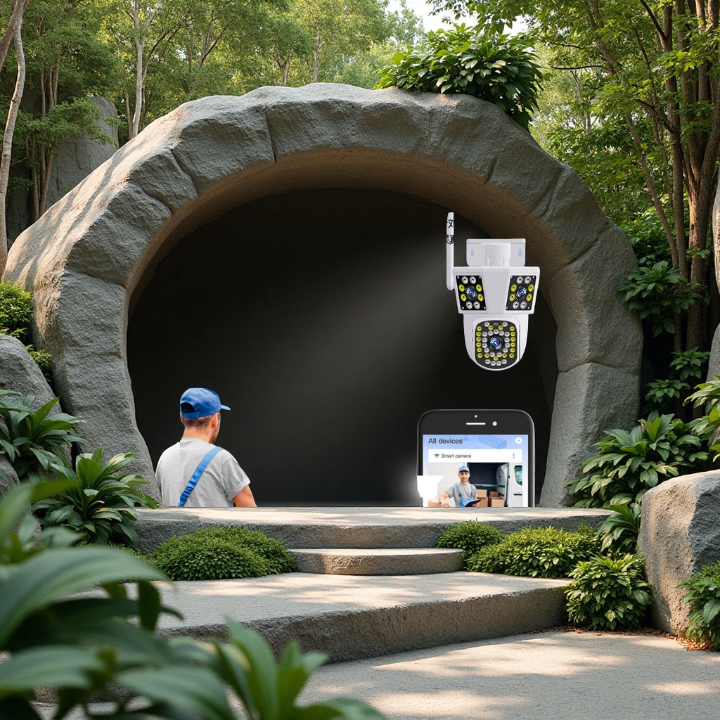 Three-lens, three-screen ultra-wide-angle splicing gun and ball linkage wireless monitoring outdoor waterproof ball camera high-definition camera Specification image